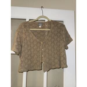 Rabbit Rabbit Rabbit VTG Brown Cardigan Cropped Buttons Lagenlook Beachy 12P